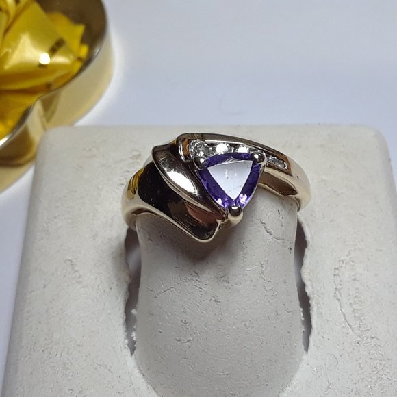 .75ctw Trillion Tanzanite & Diamond 14Kt Ring14514 - Picture 1 of 4